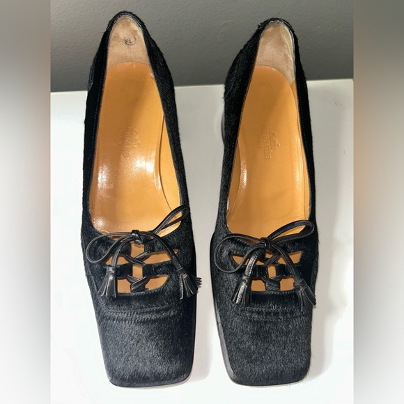 Hermes Paris Black Pony Hair Tassel Heels Size 35 1/2 - Picture 4 of 11